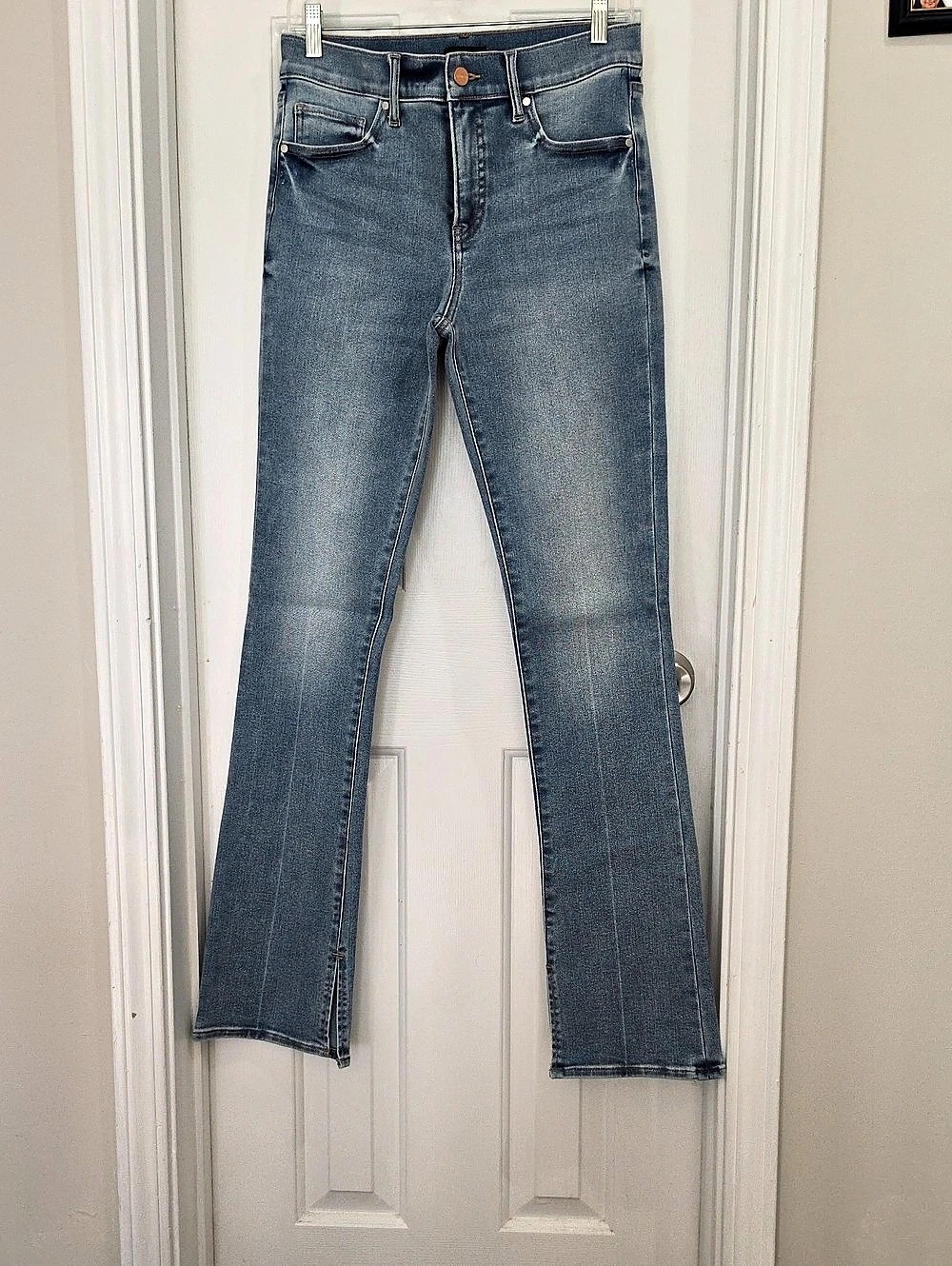 Express Skyscraper Mid Rise Split Hem Jeans in Blue